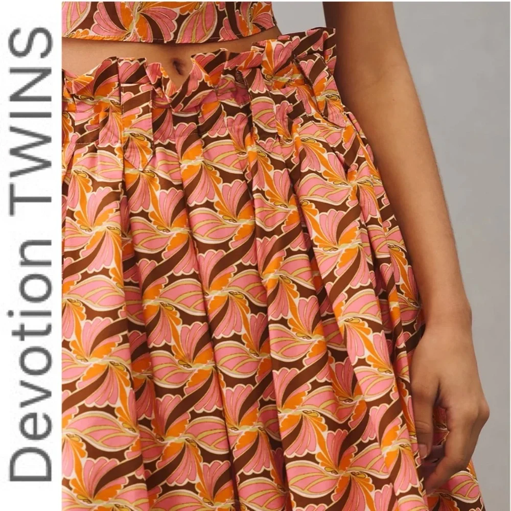 NWT Anthro x Devotion Twins Kotronas Vibrant Floral Polished Cotton Midi Skirt S - Picture 2 of 14